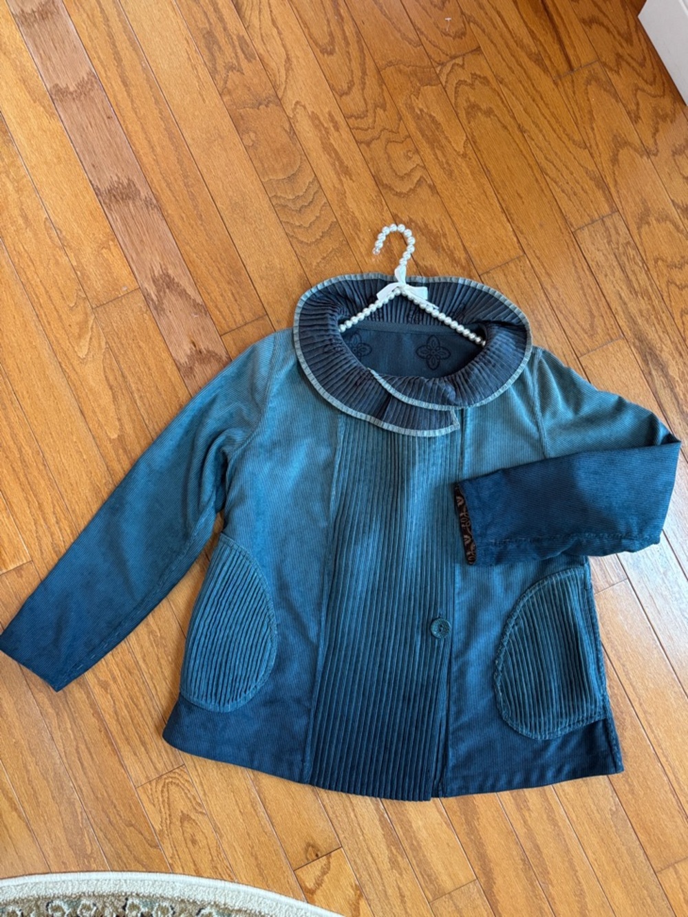 Lindi Reversible Women's Corduroy Jean Jacket - Ombré Teal 🤍Medium - Picture 5 of 12